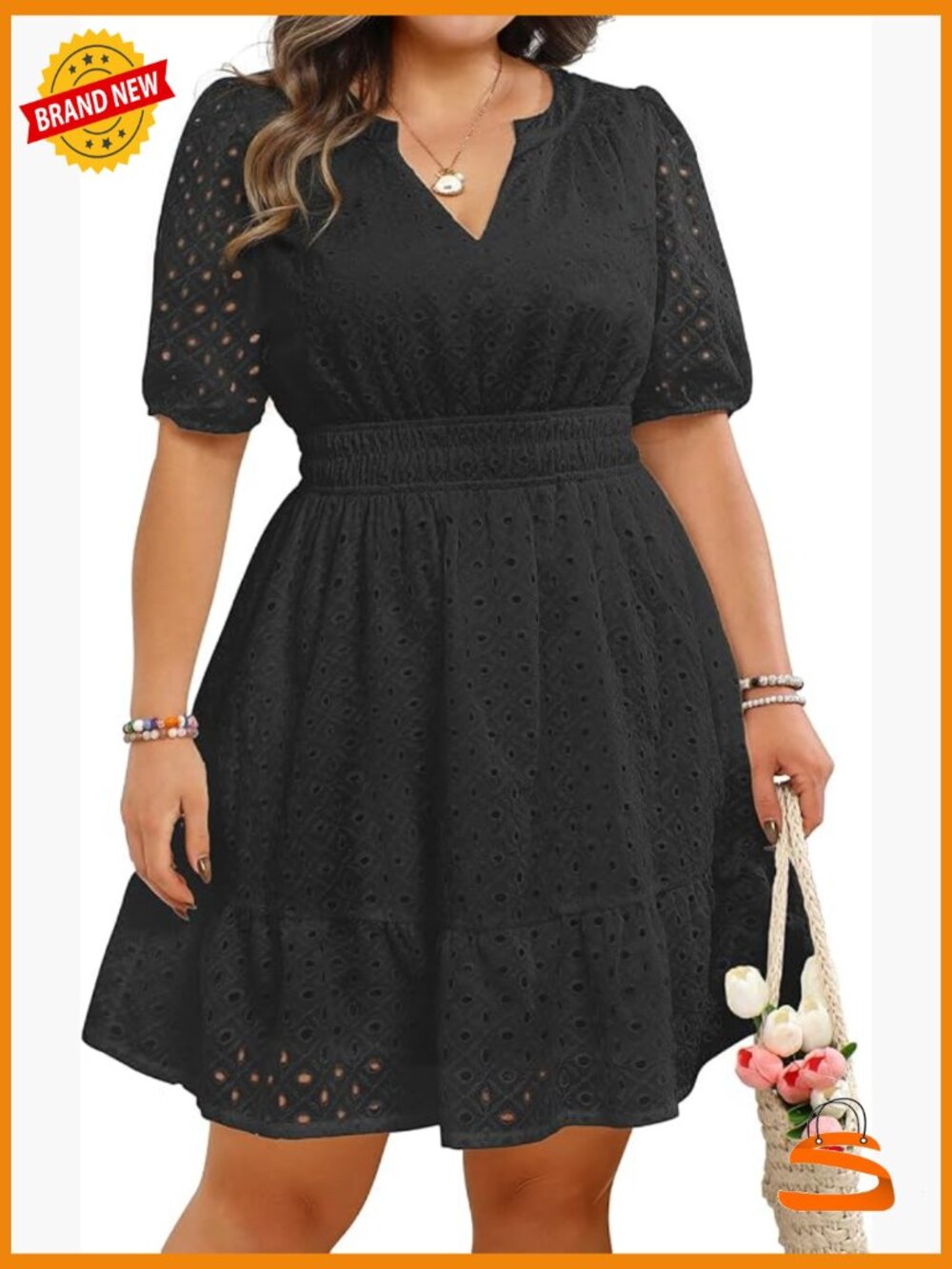 Plus Size Eyelet Lace A-Line Short Dress